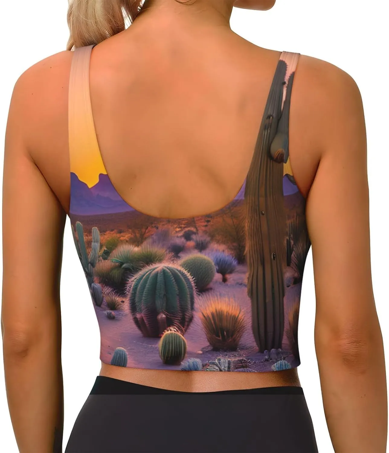 Cactus Desert Sunsets Print Sports Bras for Women,Workout Tops with Built-in Bra,for High Impact Activities