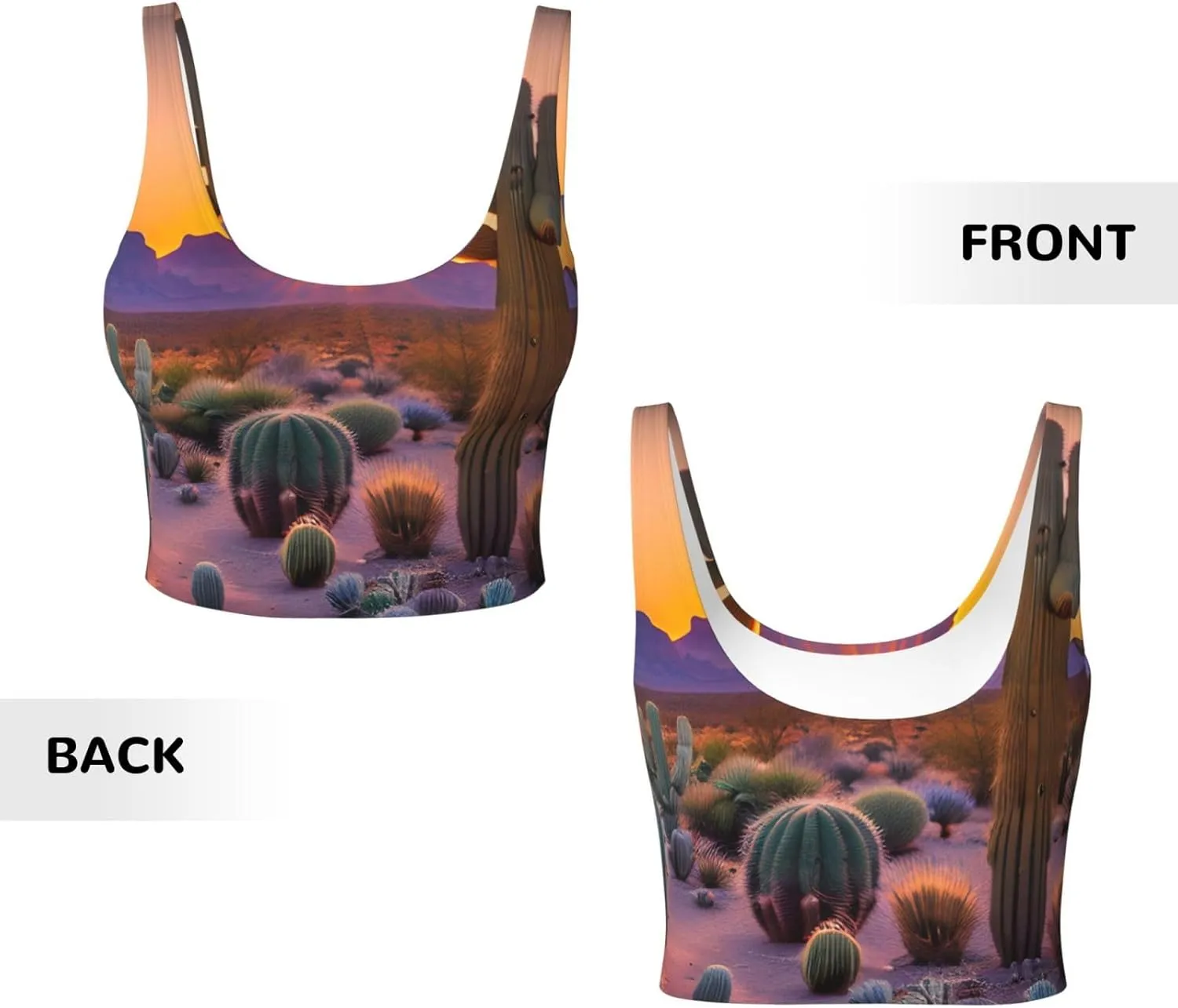 Cactus Desert Sunsets Print Sports Bras for Women,Workout Tops with Built-in Bra,for High Impact Activities