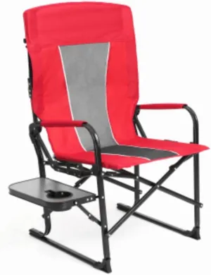 Camping Lounge Chair, Heavy Duty, Extra Large Portable Folding Chair with Side Table, Pocket, Suitable for Beach, Fishing, Travel, Picnic, Lawn, Red