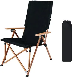 Camping Reclining Chair Heavy Duty Folding Chairs with 4-Stage Adjustable High Back with Storage Bag Beach Picnic-Black