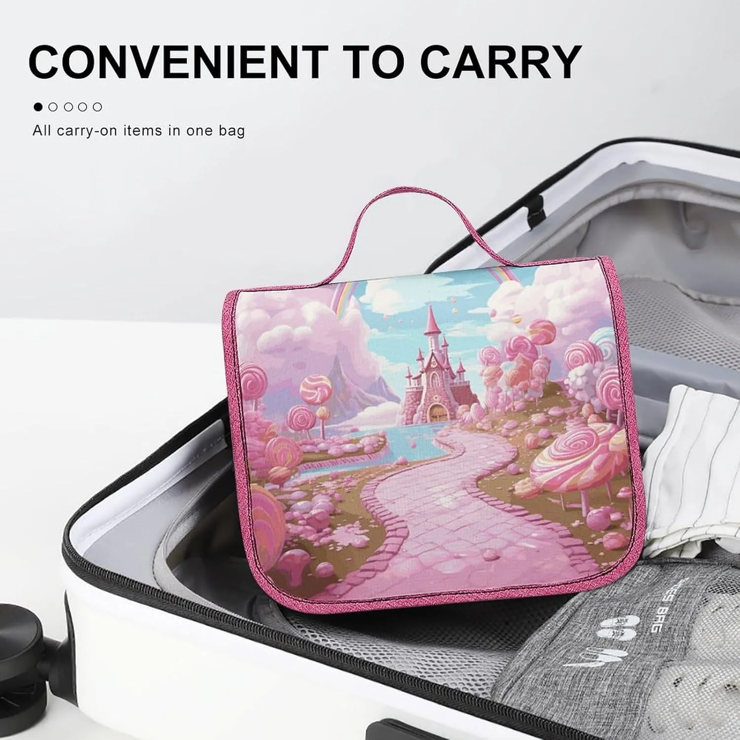 Candy Land Travel Toiletry Bag for Women,Hanging Toiletry Organizer with Hook, Makeup Bag Travel Organizer for Shampoo,Toiletriesl