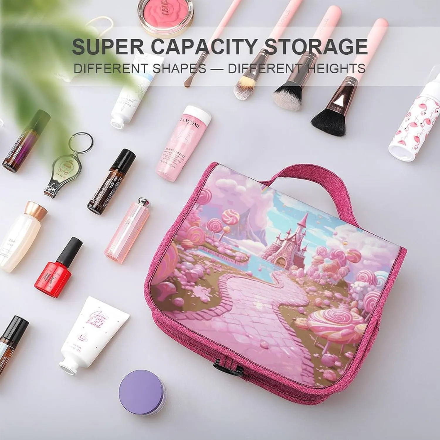 Candy Land Travel Toiletry Bag for Women,Hanging Toiletry Organizer with Hook, Makeup Bag Travel Organizer for Shampoo,Toiletriesl