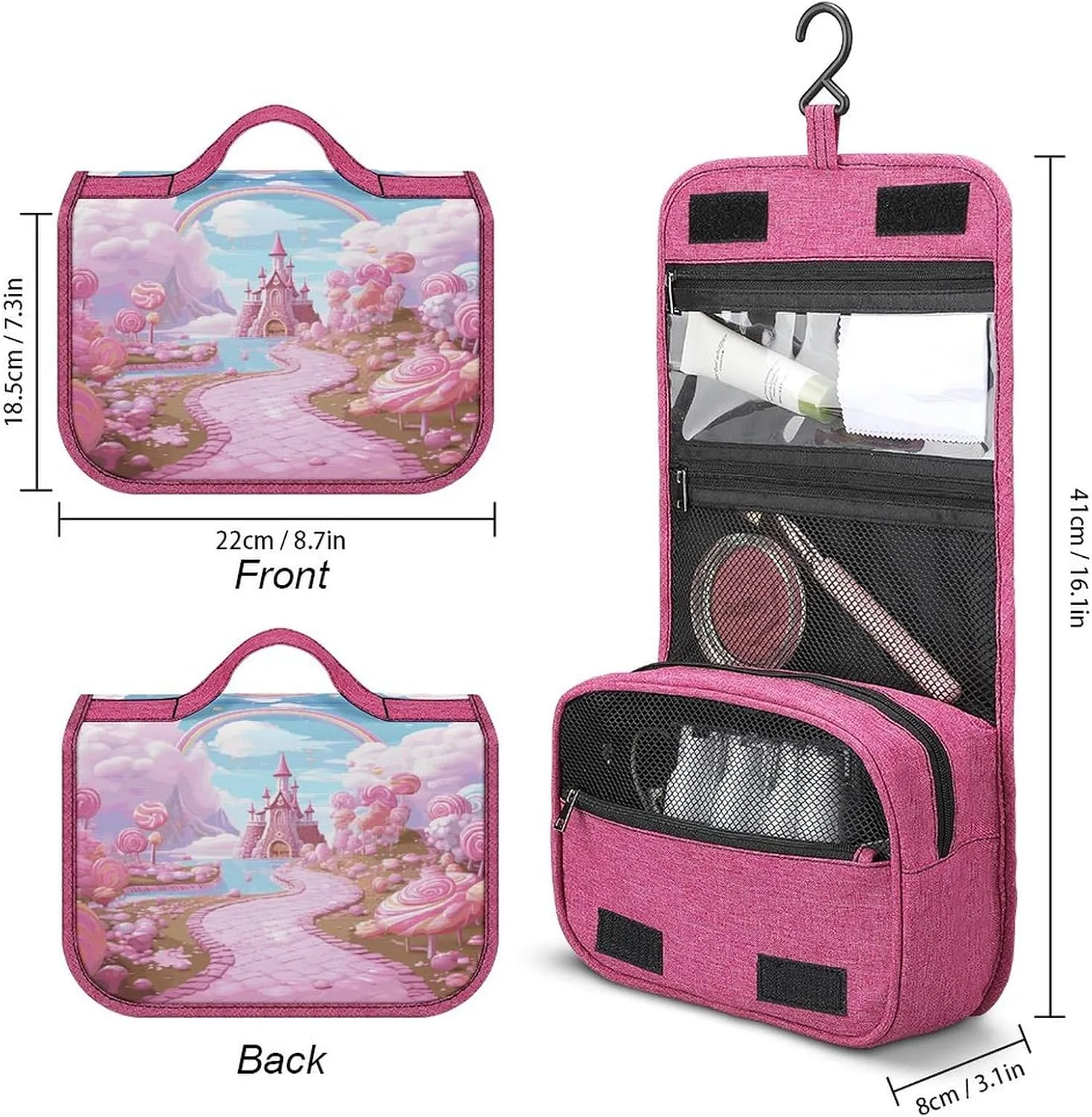 Candy Land Travel Toiletry Bag for Women,Hanging Toiletry Organizer with Hook, Makeup Bag Travel Organizer for Shampoo,Toiletriesl