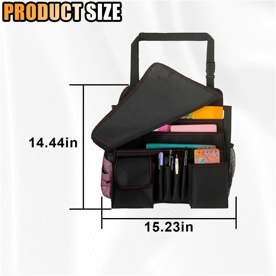 Car Front Seat Organizer, Car Backseat Organizer with Adjustable Shoulder Strap, Passenger Seat File Bag with Dedicated Laptop Tablet Holder Cup Holder for Car Law Enforcement (Black with Red Line)
