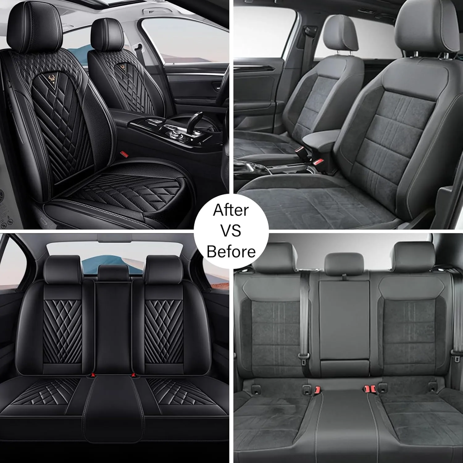 Car Seat Cover for Jaguar F-PACE 2017-2022,Premium Nappa Leather Waterproof Anti-Slip Sports Seat Cover,Airbag Compatible Easy to Install Seat Protector Full Set（Black）