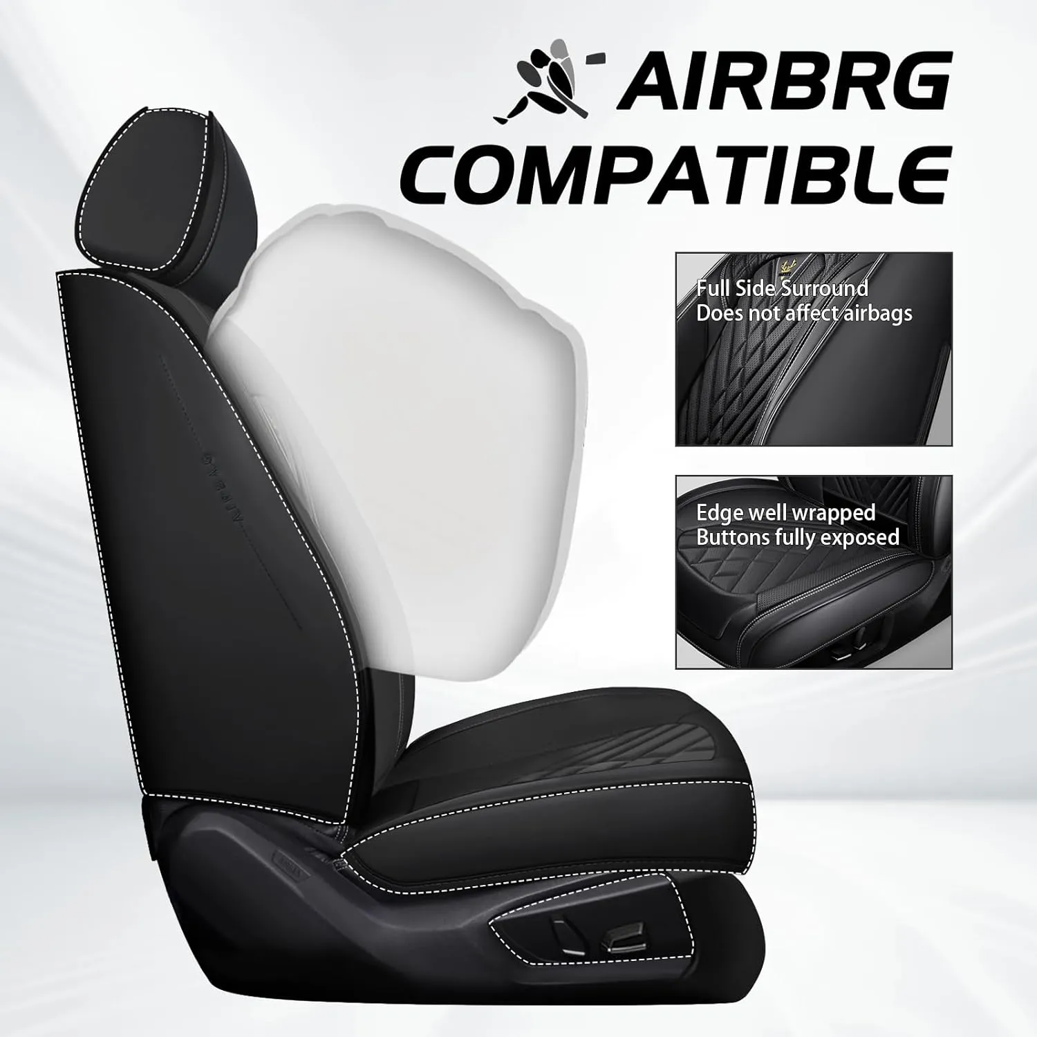 Car Seat Cover for Jaguar F-PACE 2017-2022,Premium Nappa Leather Waterproof Anti-Slip Sports Seat Cover,Airbag Compatible Easy to Install Seat Protector Full Set（Black）