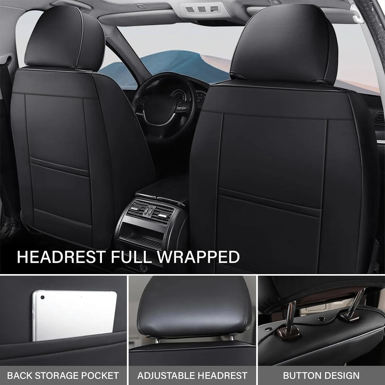 Car Seat Cover for Jaguar F-PACE 2017-2022,Premium Nappa Leather Waterproof Anti-Slip Sports Seat Cover,Airbag Compatible Easy to Install Seat Protector Full Set（Black）