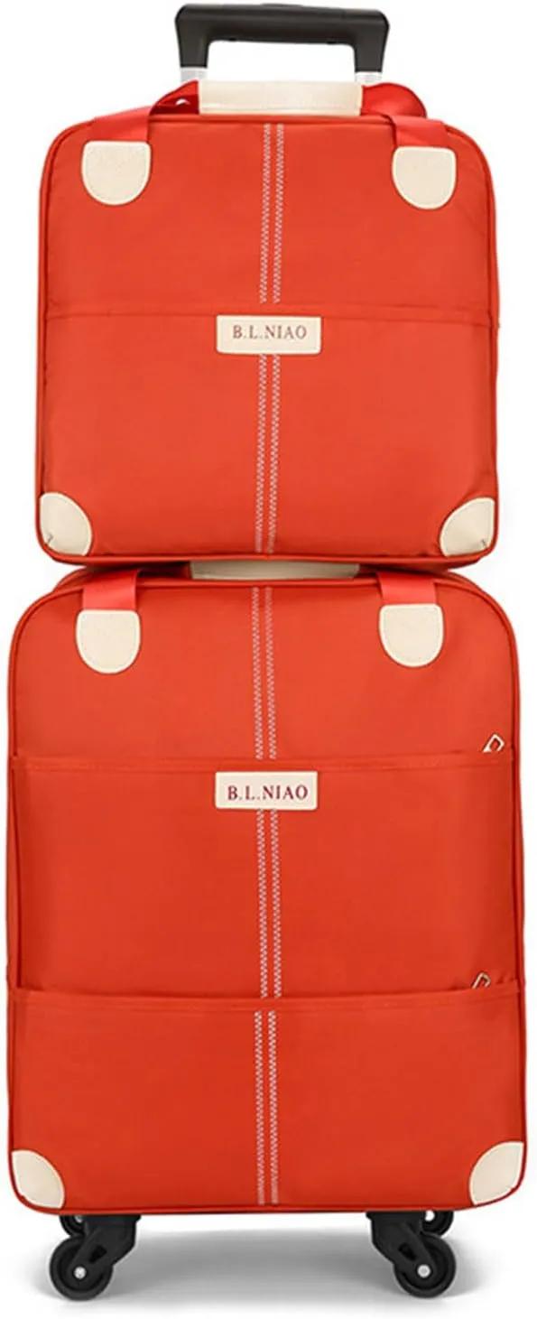 Carry On Luggage with Duffel, 18" 14" Fashion Softside Upright Luggage, Lightweight Carry on Suitcase with Spinner Wheels, Family Travel Suitcase Set with for Women Men, Orange