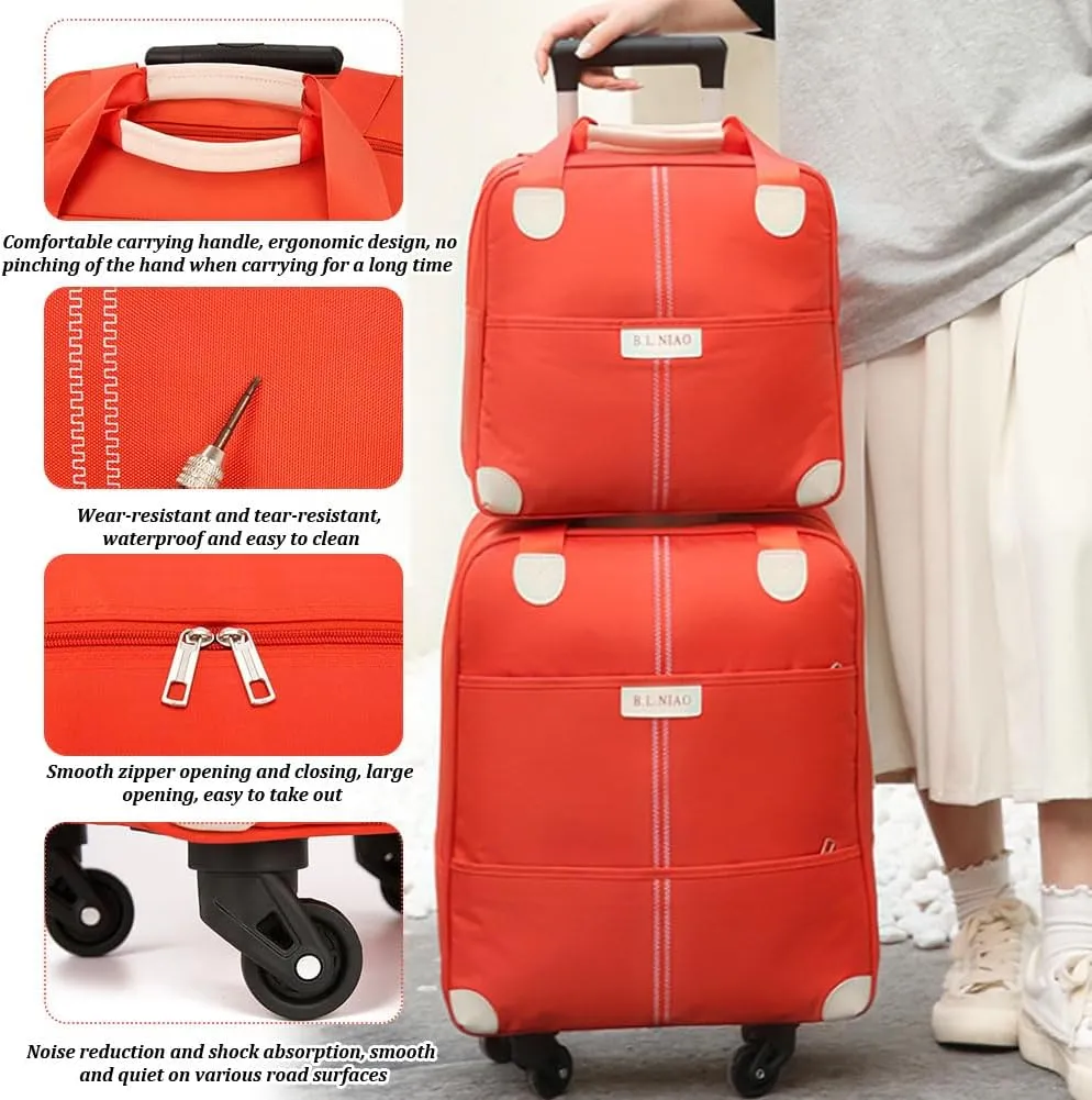Carry On Luggage with Duffel, 18" 14" Fashion Softside Upright Luggage, Lightweight Carry on Suitcase with Spinner Wheels, Family Travel Suitcase Set with for Women Men, Orange
