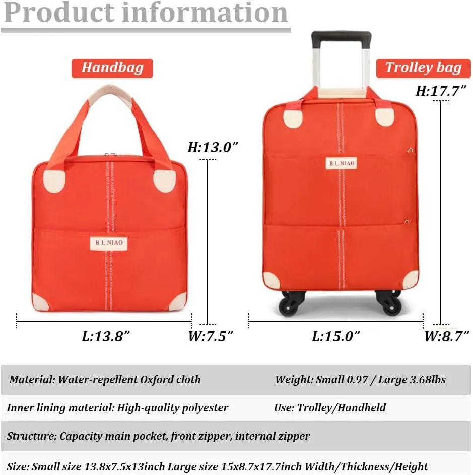 Carry On Luggage with Duffel, 18" 14" Fashion Softside Upright Luggage, Lightweight Carry on Suitcase with Spinner Wheels, Family Travel Suitcase Set with for Women Men, Orange