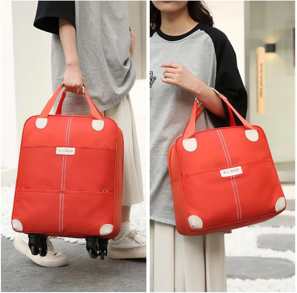 Carry On Luggage with Duffel, 18" 14" Fashion Softside Upright Luggage, Lightweight Carry on Suitcase with Spinner Wheels, Family Travel Suitcase Set with for Women Men, Orange