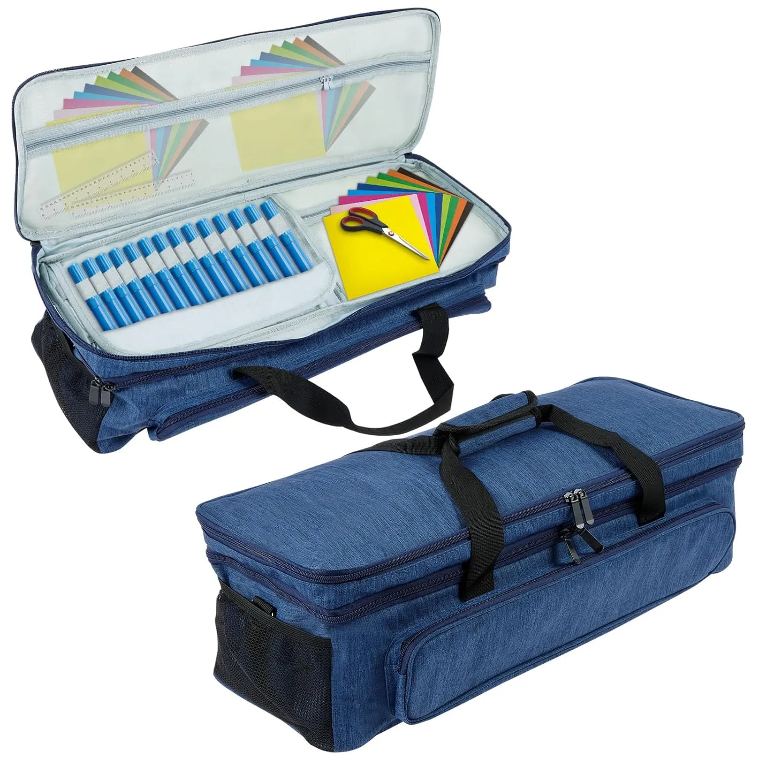 Carrying Case, Die Cut Machine Carrying Bag, Double-Layer, Travel Case with Adjustable Strap for Accessories and Suppliers (Blue)