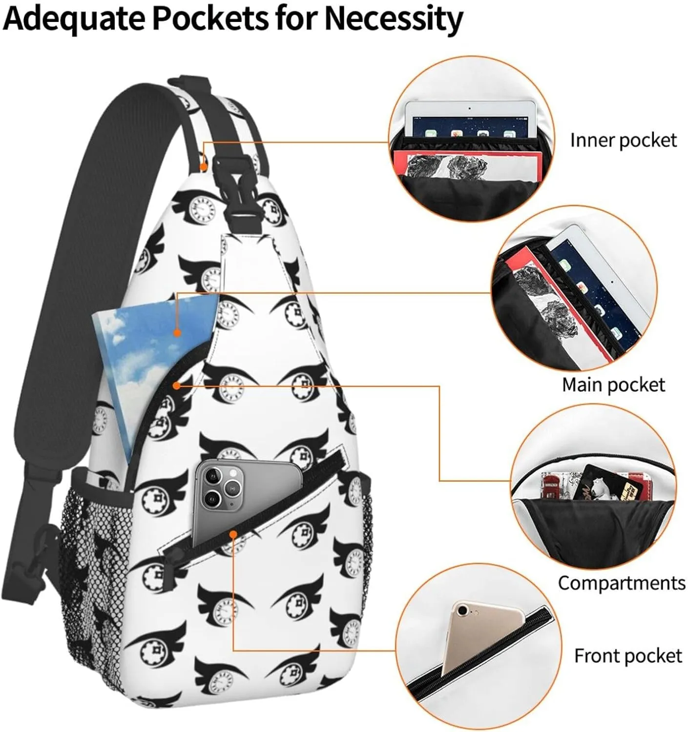 Cartoon Cool Eyes Crossbody Bag Cross Chest Bag Adjustable Sling Backpack Sports Gym Shoulder Bags Travel Cycling Daypack Diagonally Casual Rucksack