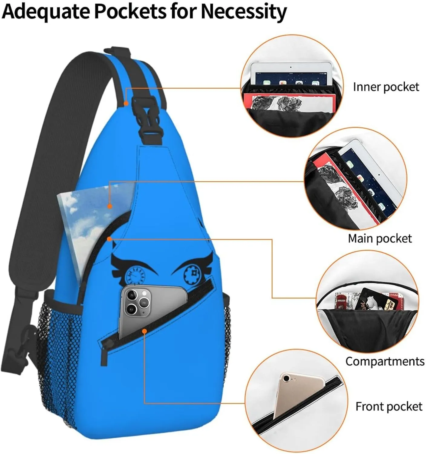 Cartoon Cool Eyes Crossbody Bag Cross Chest Bag Adjustable Sling Backpack Sports Gym Shoulder Bags Travel Cycling Daypack Diagonally Casual Rucksack