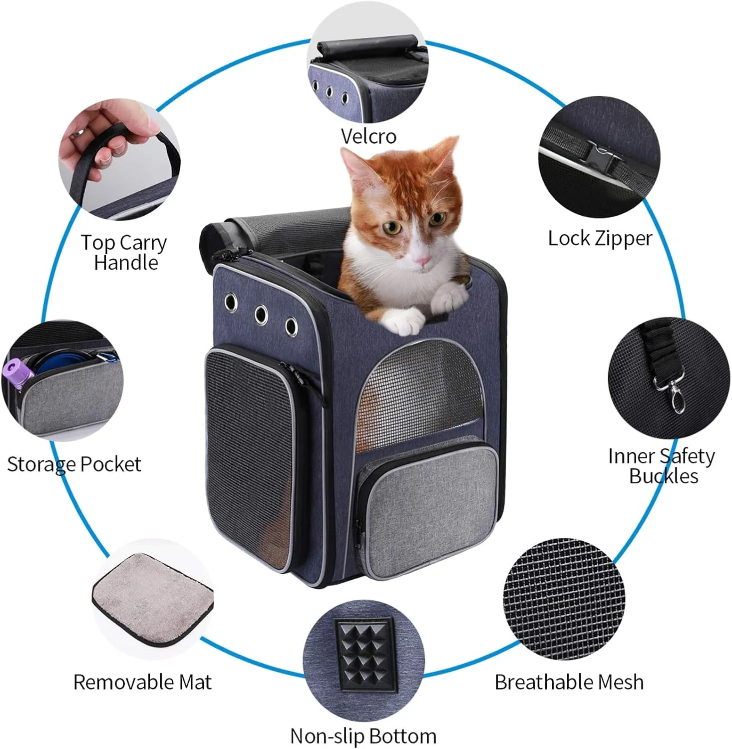 Cat Carrier Backpack, Foldable Pet Backpack Carrier for Cats and Small Dogs, Breathable Dog Carrier Backpack with Inner Safety Leash   Folding Dog Bowl Ideal for Hiking Traveling Outdoor Use