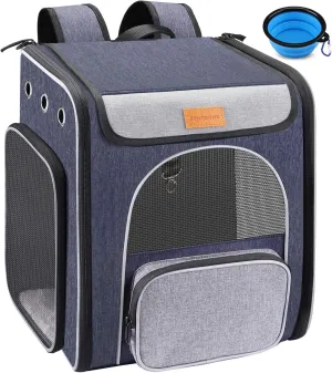 Cat Carrier Backpack, Foldable Pet Backpack Carrier for Cats and Small Dogs, Breathable Dog Carrier Backpack with Inner Safety Leash   Folding Dog Bowl Ideal for Hiking Traveling Outdoor Use