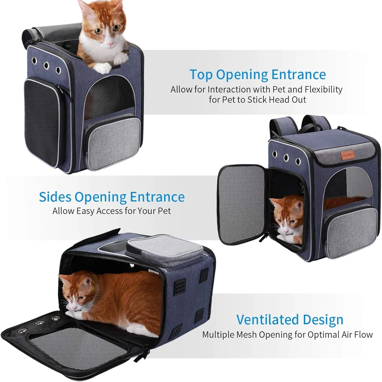 Cat Carrier Backpack, Foldable Pet Backpack Carrier for Cats and Small Dogs, Breathable Dog Carrier Backpack with Inner Safety Leash   Folding Dog Bowl Ideal for Hiking Traveling Outdoor Use