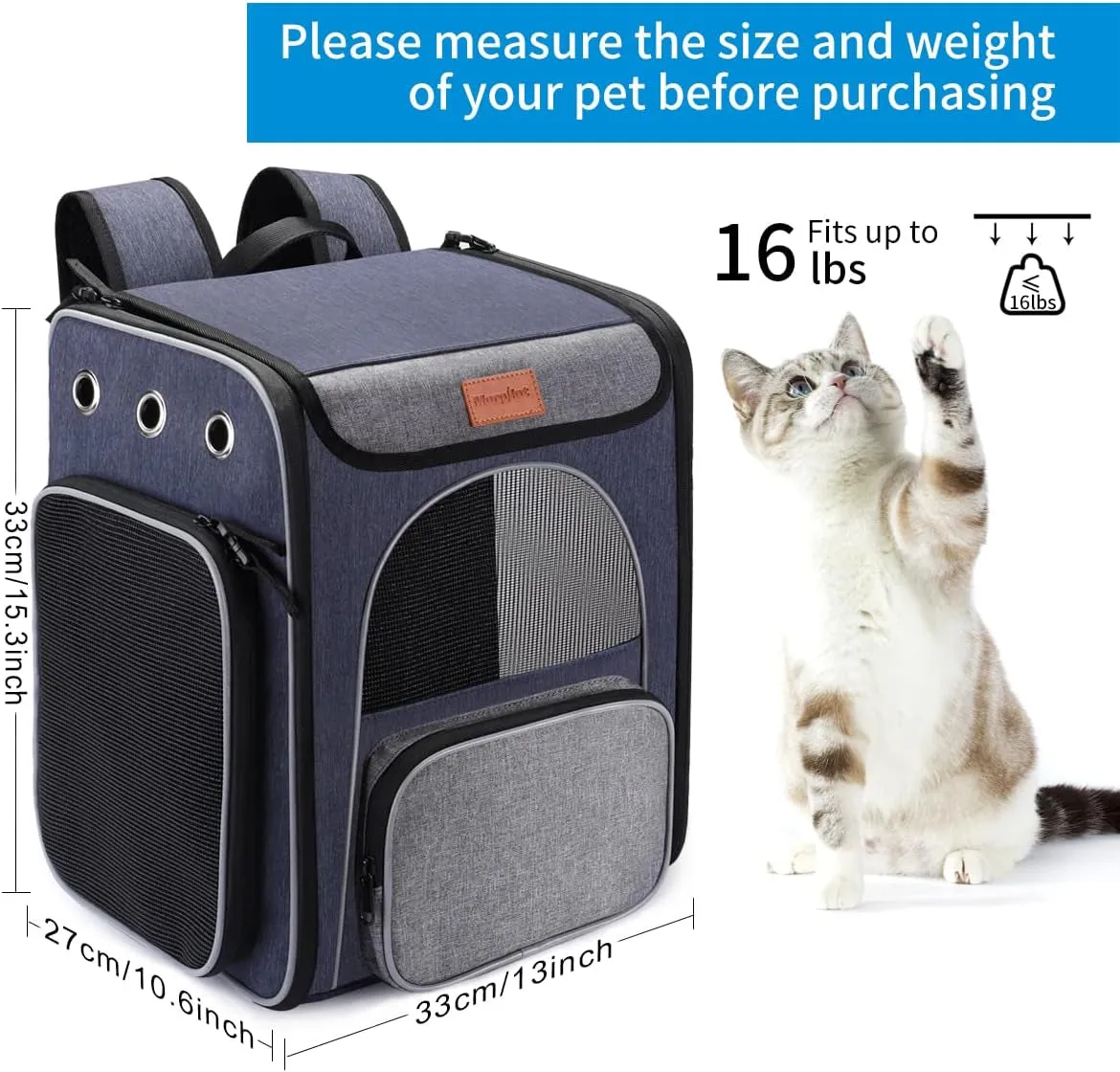Cat Carrier Backpack, Foldable Pet Backpack Carrier for Cats and Small Dogs, Breathable Dog Carrier Backpack with Inner Safety Leash   Folding Dog Bowl Ideal for Hiking Traveling Outdoor Use