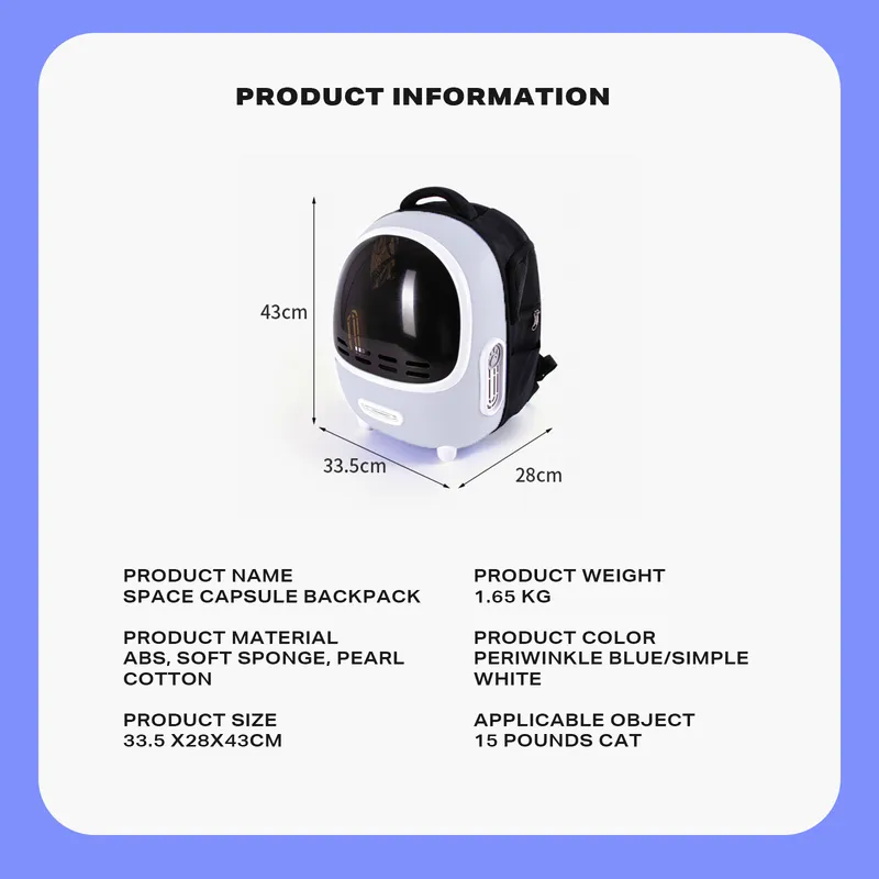 Cat Carrier Backpack Space Capsule Portable Breathable Pet Bag
