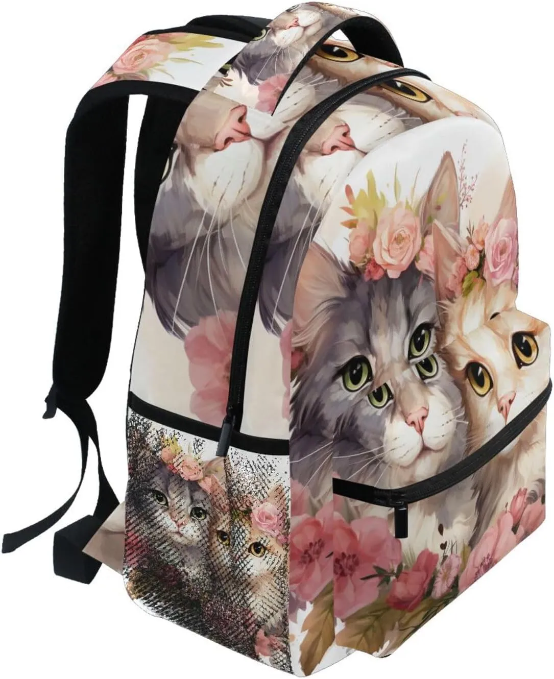Cats Cute Garland White Backpack Daypack Shoulder Bag Book Bag Lightweight Back Pack 11.4 ×16 In