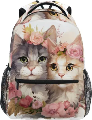 Cats Cute Garland White Backpack Daypack Shoulder Bag Book Bag Lightweight Back Pack 11.4 ×16 In