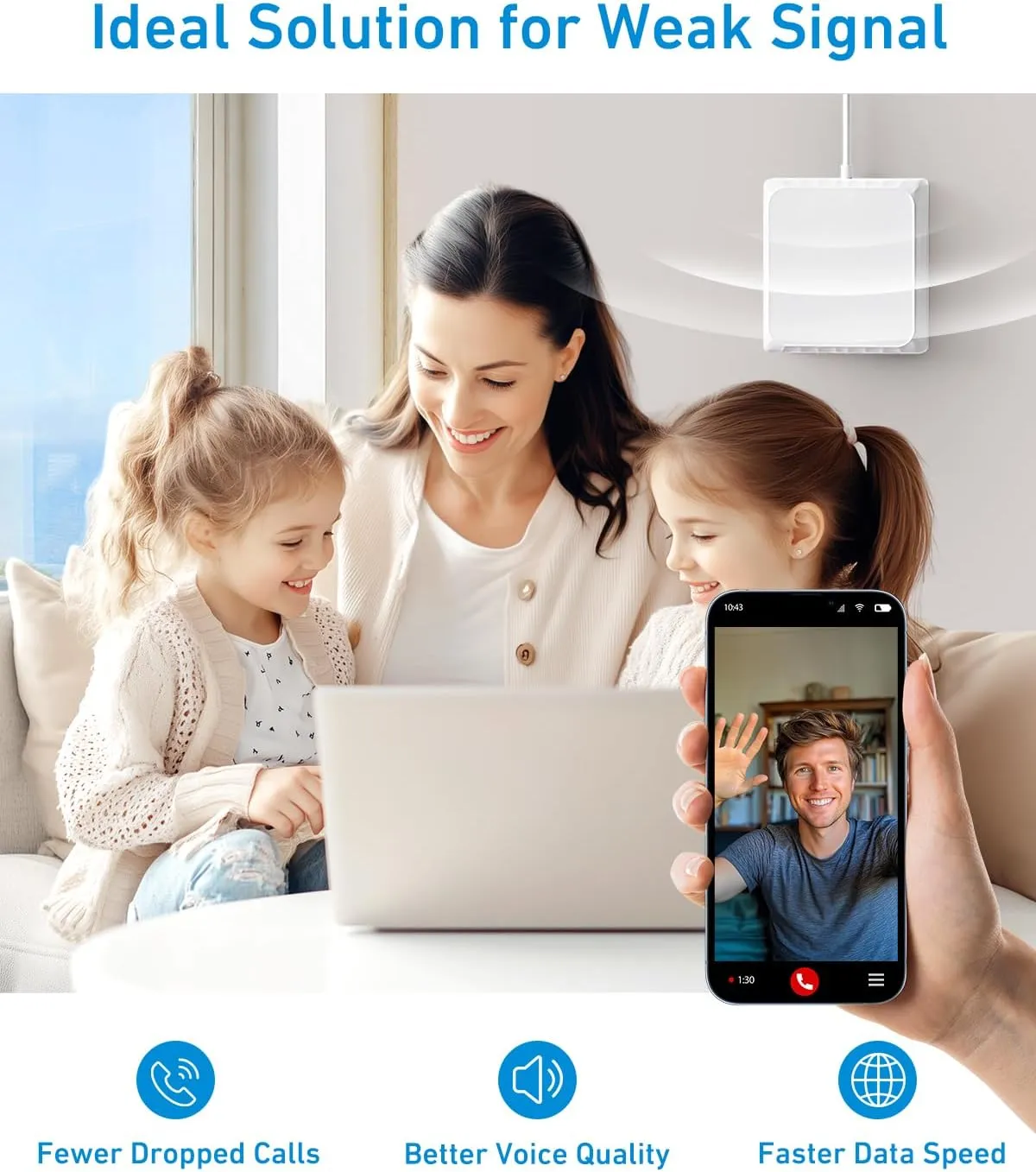 Cell Phone Signal Booster for Verizon and AT&T | Up to 4,500 Sq Ft | Boost 4G LTE 5G Signal on Band 12/13/17 | 65dB Dual Band Cellular Repeater with High Gain Antennas | FCC Approved
