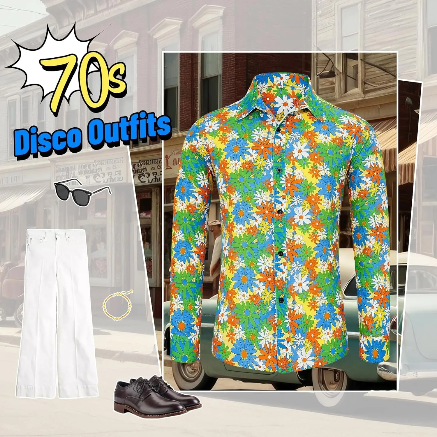 Century Star 70s Mens Disco Shirts Paisley Floral Shirt Outfits Casual Long Sleeve Button Down Funny Shirts for Men