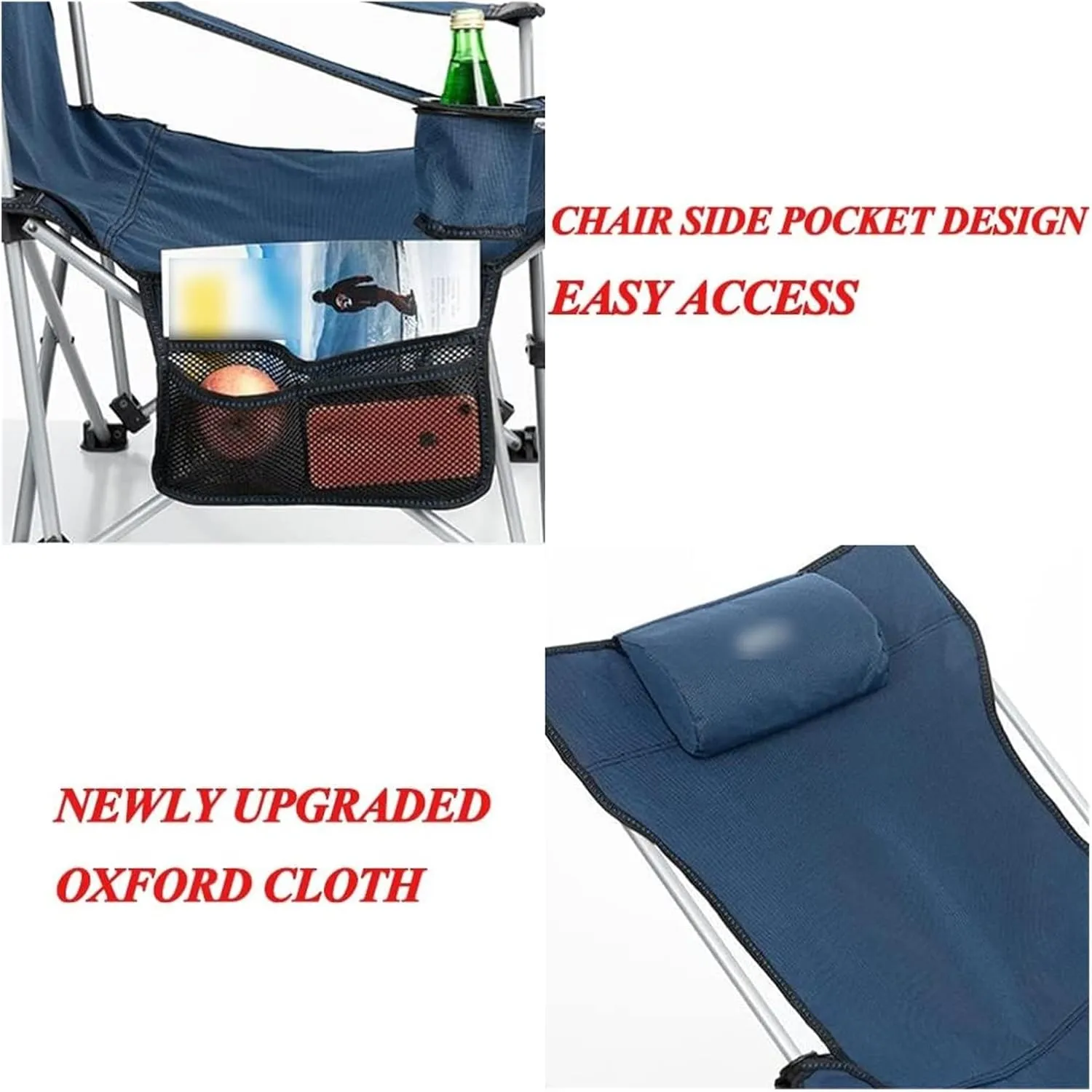 Chair Portable Chair Camping, Lounge Chair Living Room, Folding Padded Camping Chair Steel Frame Collapsible Lawn Outdoor Chair With Side Pockets And Footrest Leisure Chair With Pillow ( Color : Paint