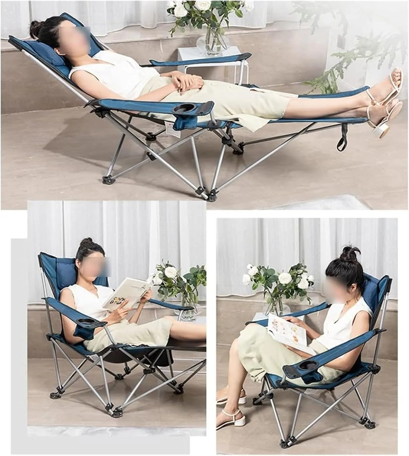 Chair Portable Chair Camping, Lounge Chair Living Room, Folding Padded Camping Chair Steel Frame Collapsible Lawn Outdoor Chair With Side Pockets And Footrest Leisure Chair With Pillow ( Color : Paint