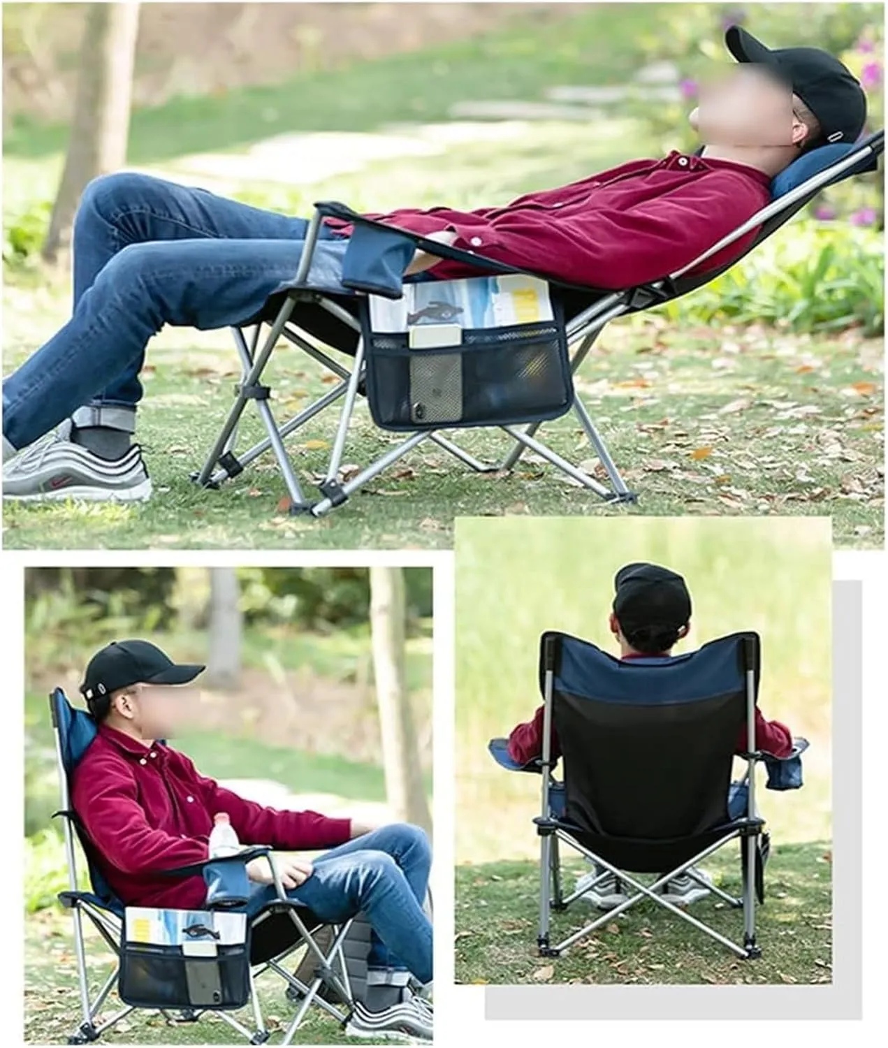 Chair Portable Chair Camping, Lounge Chair Living Room, Folding Padded Camping Chair Steel Frame Collapsible Lawn Outdoor Chair With Side Pockets And Footrest Leisure Chair With Pillow ( Color : Paint