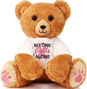 Chalyna Breast Cancer Stuffed Bear 16 Inch Plush Breast Cancer Awareness Bear Animal Pink Ribbon Bear Soft Cancer Survivor T Shirt Bear Breast Care Gift for Women