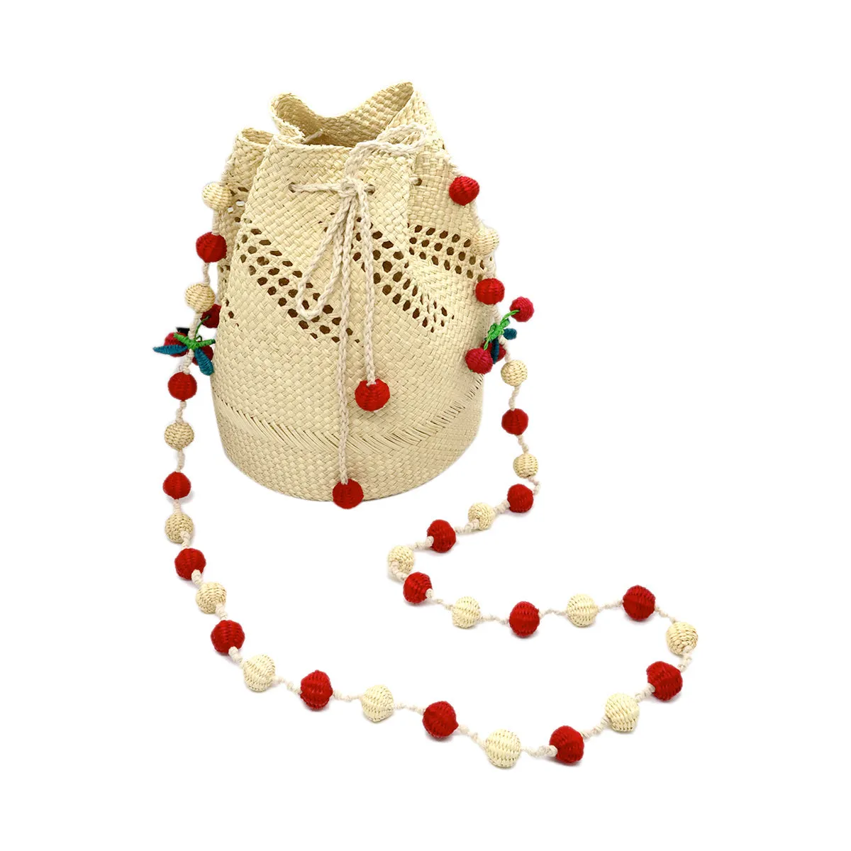 Cherry Woven Straw Sling Bag