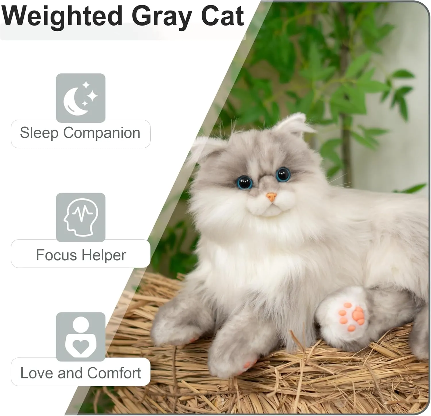 Chongker Weighted Stuffed Animals,Handmade Realistic Cat Plush Toy 3LBS,Lifelike Real Cat Size Companion Pet