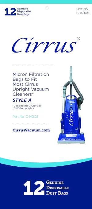 Cirrus Style A Upright Vacuum Cleaner Bags Part 14000 | Fits Most Cirrus Upright Models | Helps Combat Home Allergens in Floor or Carpet | Enhances Vacuum Lifespan | 6 Bags
