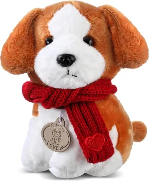 Civaner Saint Bernard Dog Pet Christmas Stuffed Animal 8 Inch Realistic Plush Huggable St Bernard Gifts for Birthday Home Decor