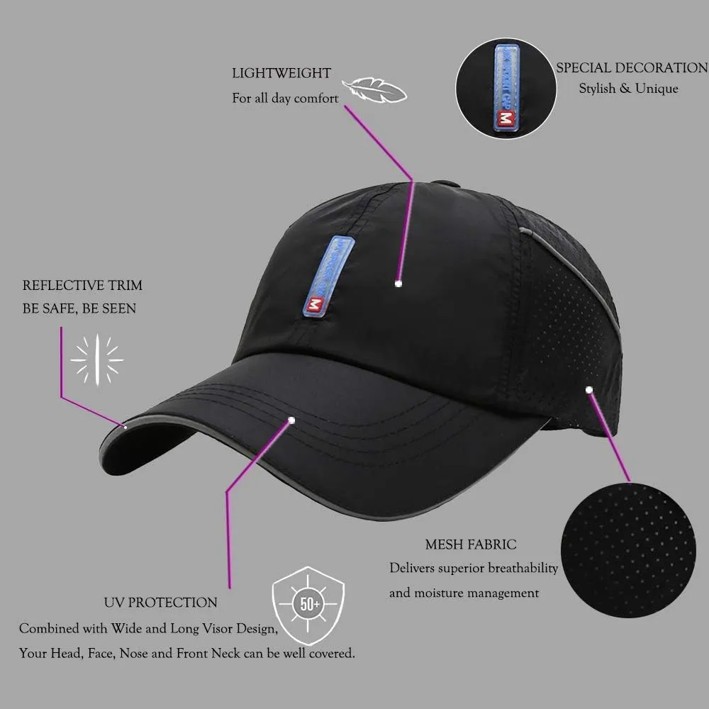 CLAPE Quick Dry Sports Cap Summer UV Protection Mesh Running Hat Lightweight Waterproof Breathable Reflective Sun Visor Hats