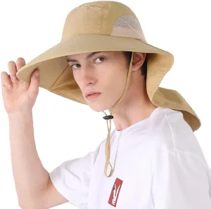 CLAPE Sun Protection Hats for Men Women Wide Brim Fishing Hats with Neck Flap Quick Dry Breathable Safari Hiking Cap
