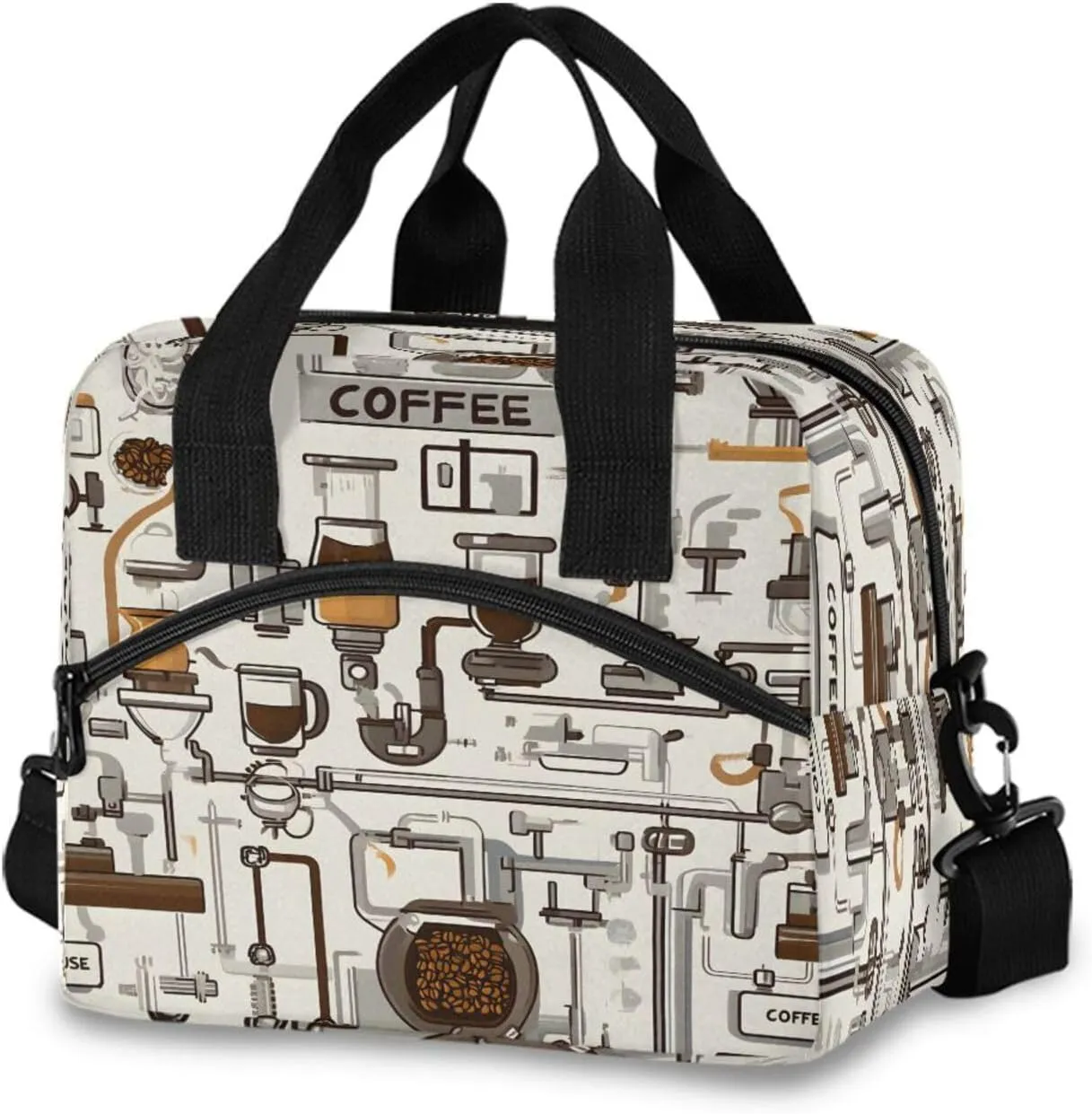Coffee Factory Pattern Lunch Box for Men Women Adults Insulated Lunch Bag Cooler Bag with Adjustable Shoulder Strap for Work Picnic Travel