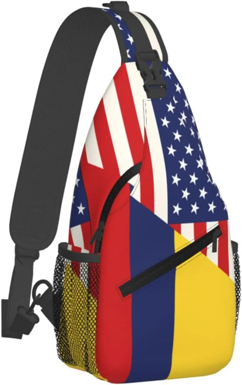 Colombian Colombia American Flag Crossbody Bag Cross Chest Bag Adjustable Sling Backpack Sports Gym Shoulder Bags Travel Cycling Daypack Diagonally Casual Rucksack
