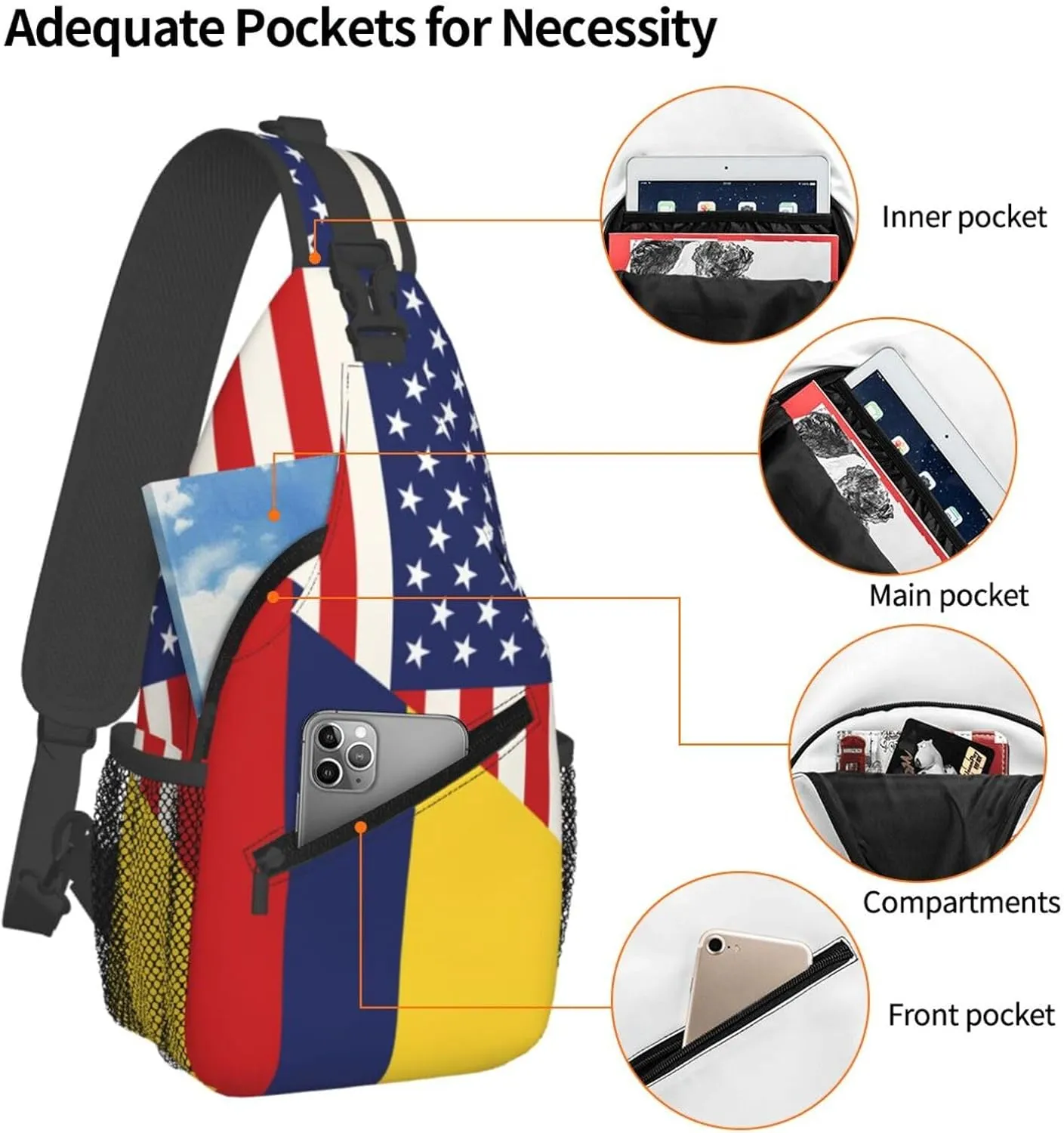 Colombian Colombia American Flag Crossbody Bag Cross Chest Bag Adjustable Sling Backpack Sports Gym Shoulder Bags Travel Cycling Daypack Diagonally Casual Rucksack