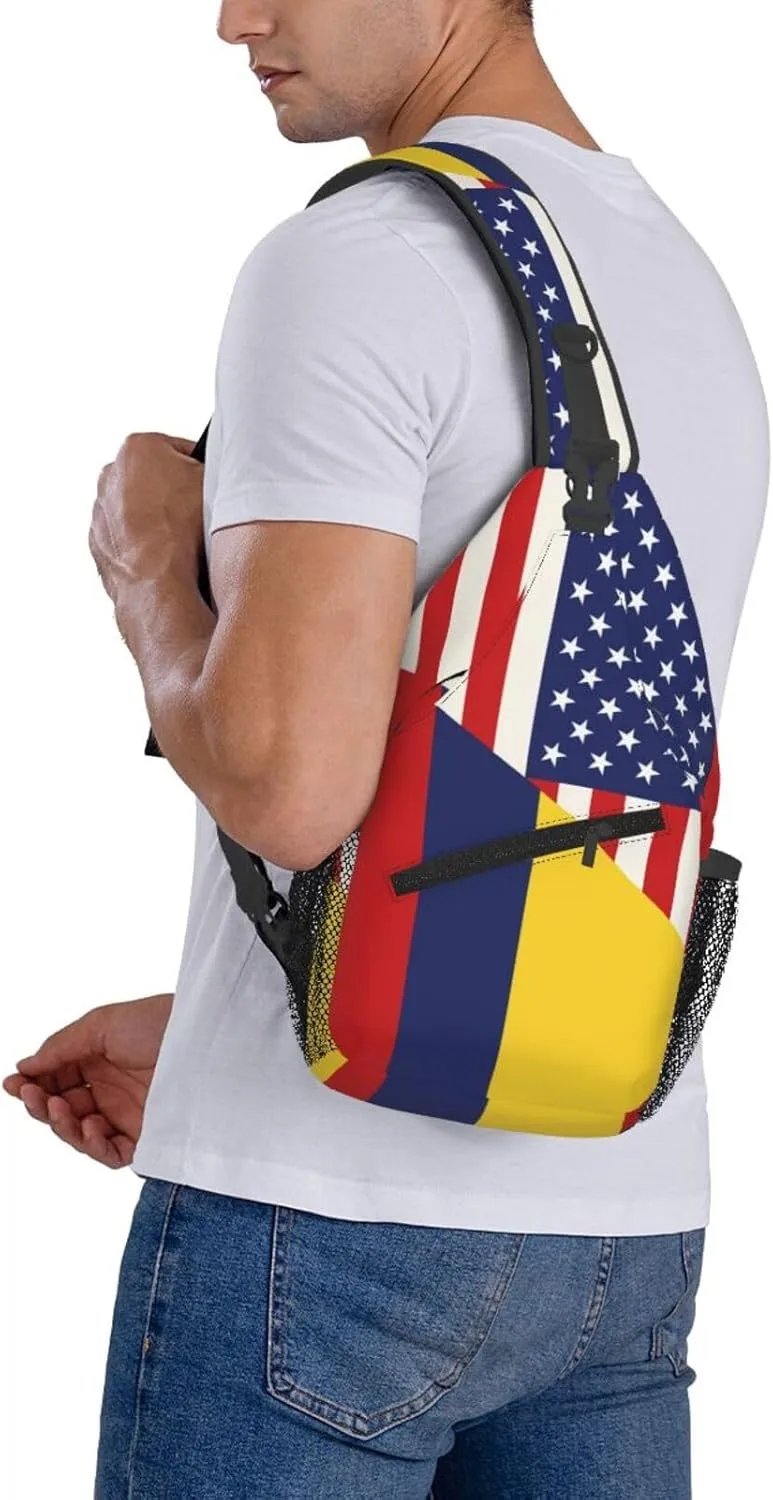 Colombian Colombia American Flag Crossbody Bag Cross Chest Bag Adjustable Sling Backpack Sports Gym Shoulder Bags Travel Cycling Daypack Diagonally Casual Rucksack