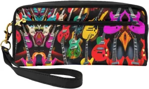 Colorful Guitar Print Portable Makeup Bag,Travel-Friendly Design,Versatile Mini Makeup Pouchtion