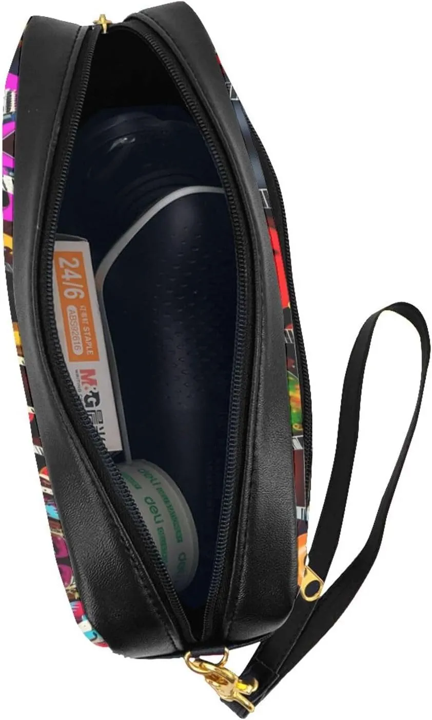 Colorful Guitar Print Portable Makeup Bag,Travel-Friendly Design,Versatile Mini Makeup Pouchtion