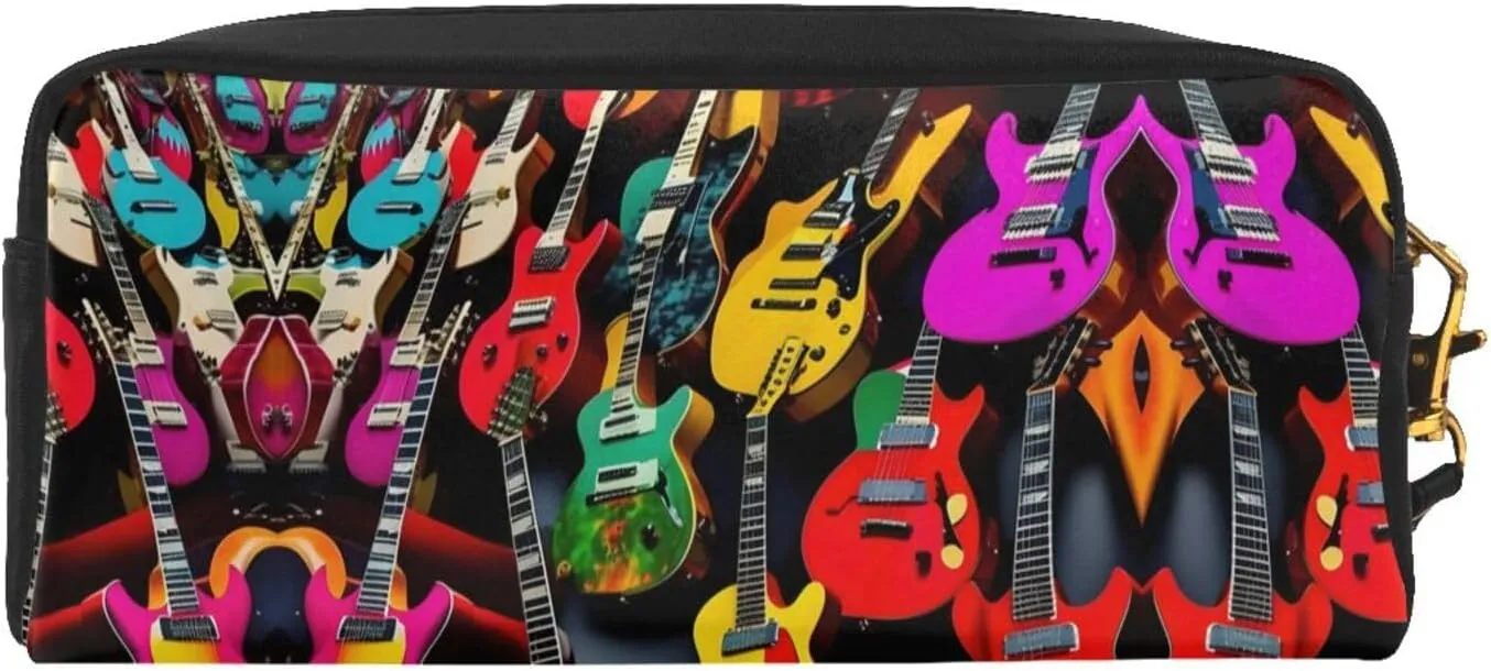 Colorful Guitar Print Portable Makeup Bag,Travel-Friendly Design,Versatile Mini Makeup Pouchtion