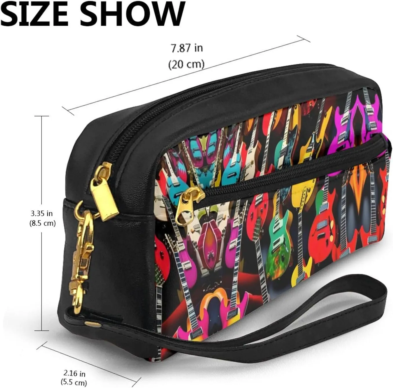 Colorful Guitar Print Portable Makeup Bag,Travel-Friendly Design,Versatile Mini Makeup Pouchtion