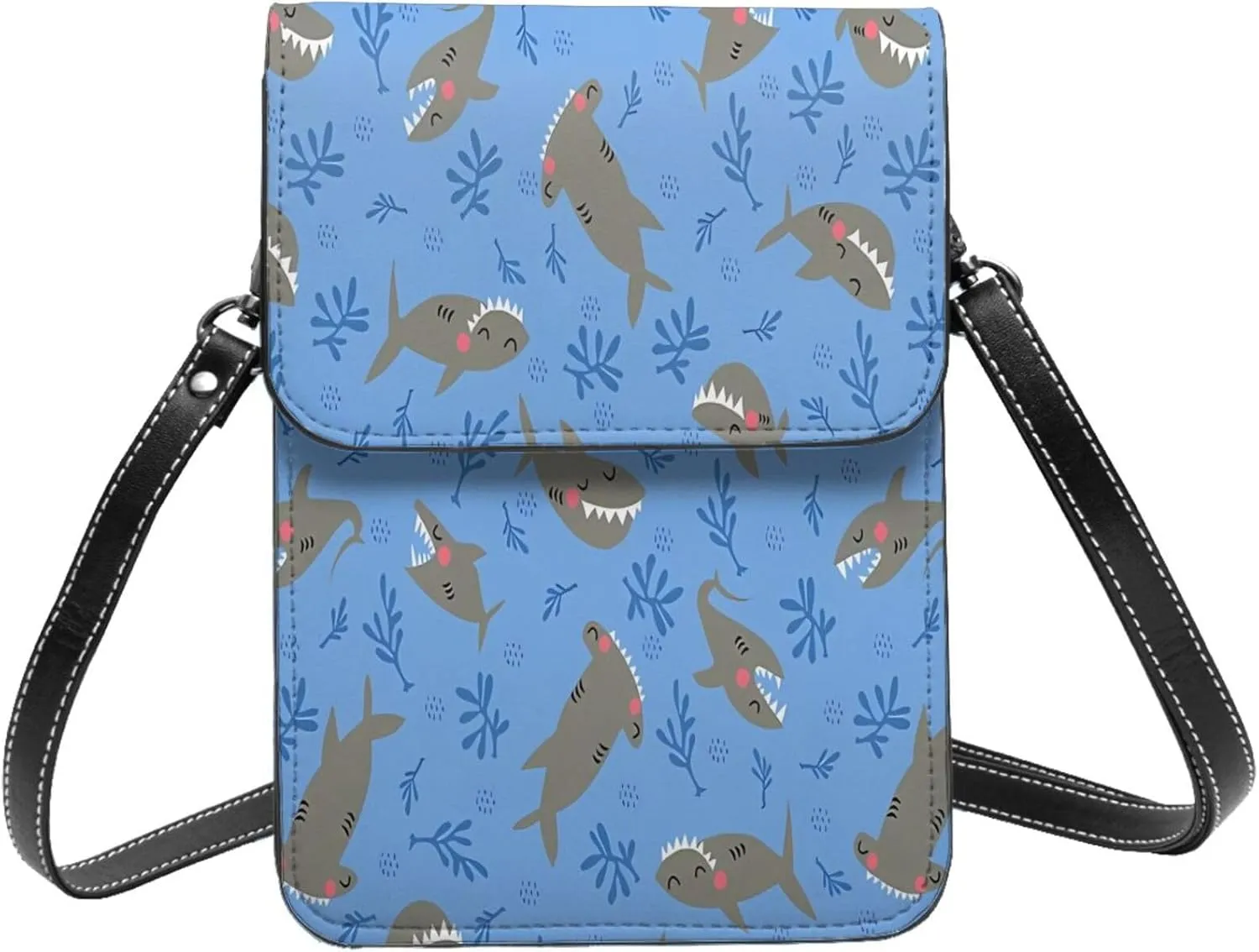 Colorful shark Leather Crossbody Phone Purse for Women Cute Wallet Bags Lightweight Mini Sling Bag