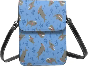 Colorful shark Leather Crossbody Phone Purse for Women Cute Wallet Bags Lightweight Mini Sling Bag