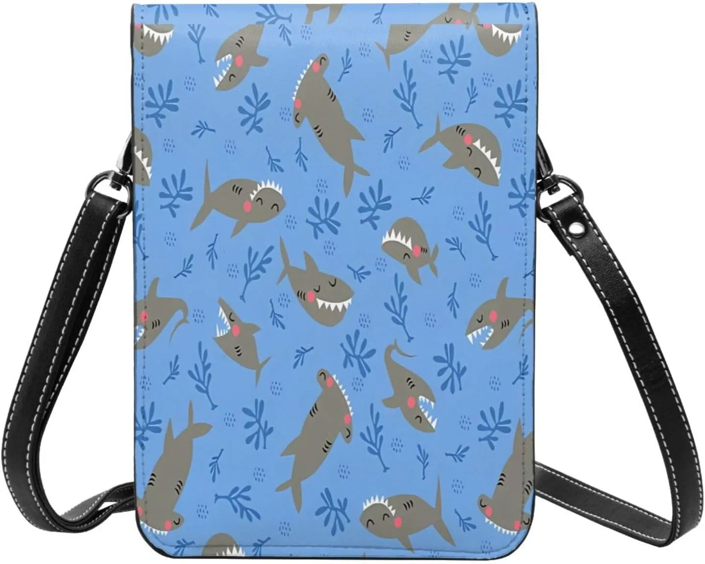 Colorful shark Leather Crossbody Phone Purse for Women Cute Wallet Bags Lightweight Mini Sling Bag