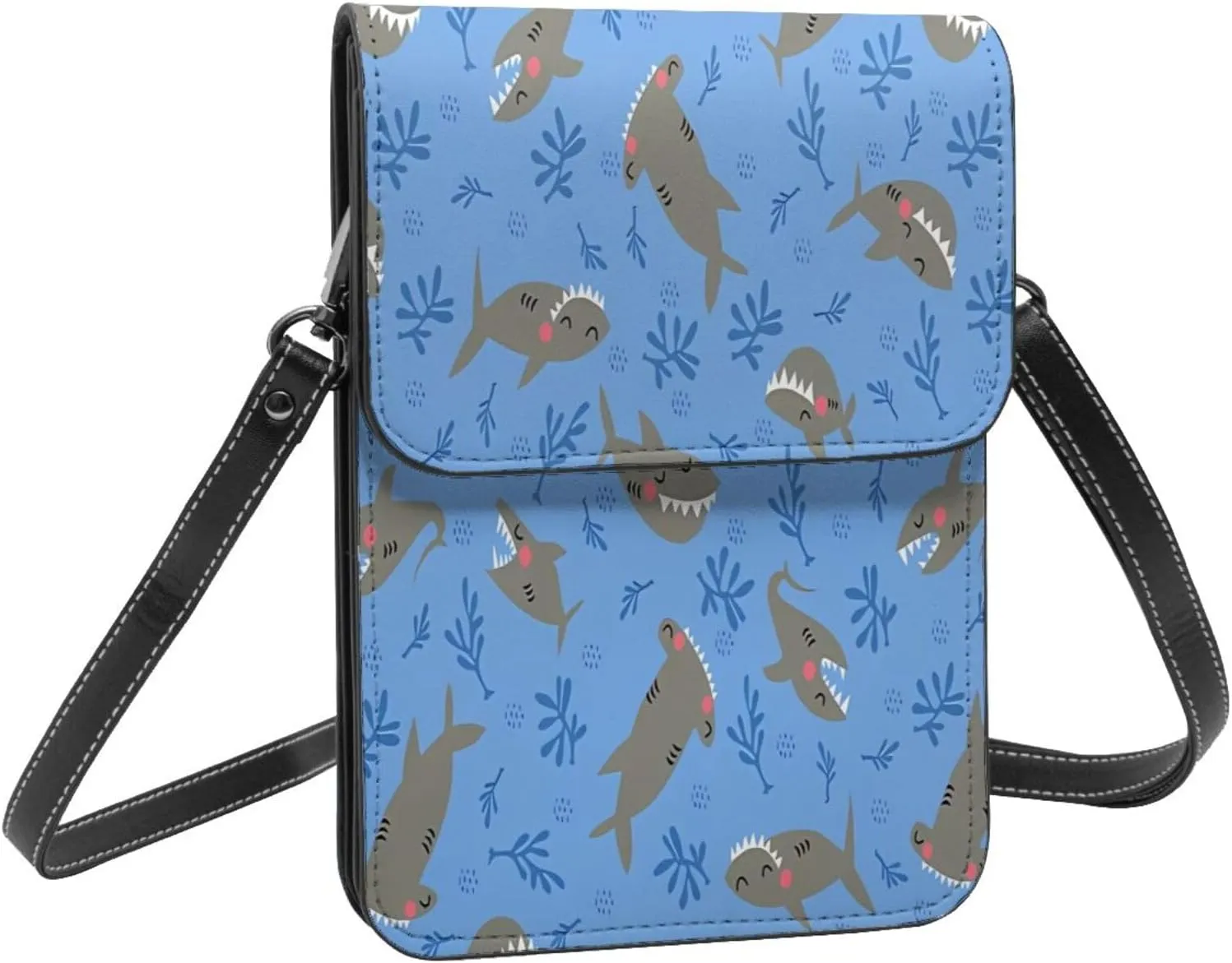 Colorful shark Leather Crossbody Phone Purse for Women Cute Wallet Bags Lightweight Mini Sling Bag