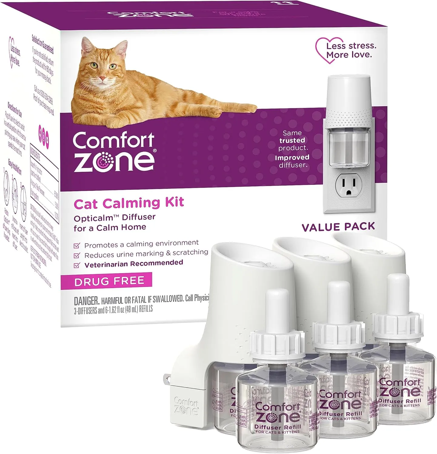 COMFORT ZONE Value Kit: 3 Cat Calming Diffusers & 6 Refills; Cat Pheromones Help Anxiety; Reduce Stress, Urine Marking, Scratching